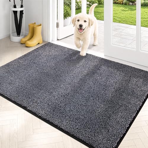 PURRUGS Dirt Trapping Indoor Door Mat, 31.5" x 47", Bluish Grey-Black | Machine Washable, Non-Slip, Waterproof TPR Backing, Super Absorbent, Low Profile, Entryway Rug for Muddy Paws and Shoes - color: Bluish Grey-black, size: 31.5" X 47"