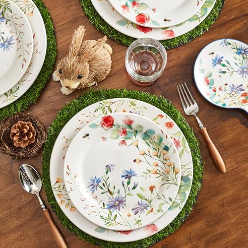Bico Summer Provence Salad Plates Set of 4, 8.75 Inch Ceramic Dessert Plates for Salad, Appetizer, Side Dishes, Microwave and Dishwasher Safe, Gift for Housewarming and Thanksgiving - color: Summer Provence