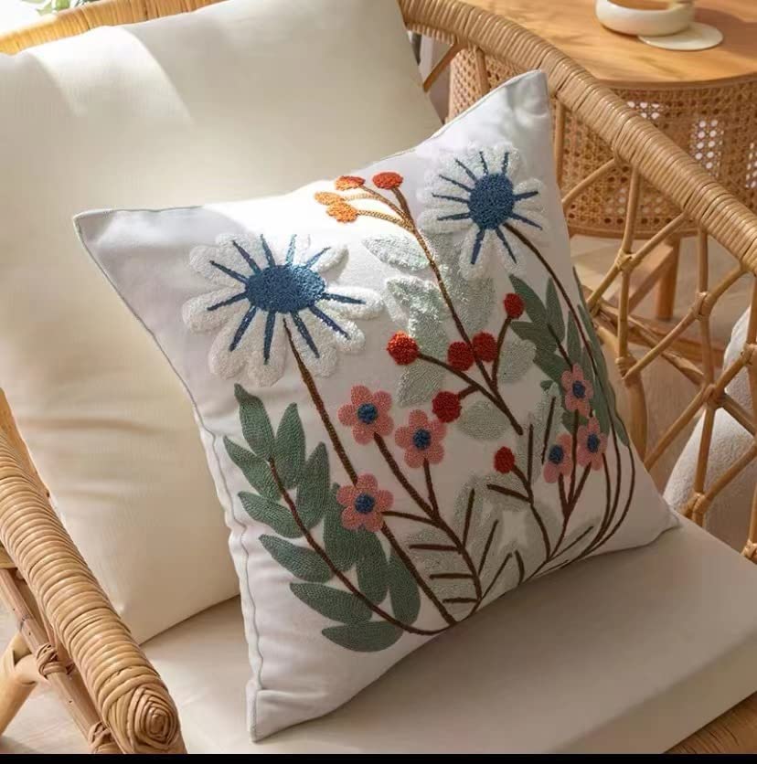 YIcabinet Pillow Covers Set of 2, Embroidered Leaves Pattern Throw Pillow Cover,Square Cotton Cushion,Pillow Case for Sofa Bedroom Couch,18"x18" - color: Leaves Pattern