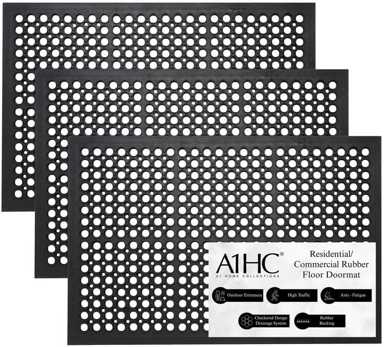 A1 Home Collections Anti Fatigue Mat, 0.6" Thick Heavy Duty Rubber Floor Mat with Drainage Holes - Non-Slip Kitchen, Bar & Restaurant Mat, 24x36 in (3 Pack) - size: 3 Pack - 36"L x 24"W x 0.6"Th