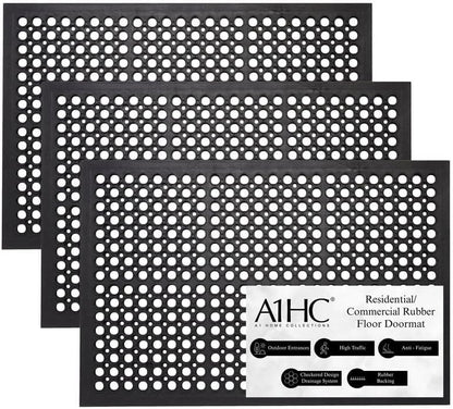 A1 Home Collections Anti Fatigue Mat, 0.6" Thick Heavy Duty Rubber Floor Mat with Drainage Holes - Non-Slip Kitchen, Bar & Restaurant Mat, 24x36 in (3 Pack) - size: 3 Pack - 36"L x 24"W x 0.6"Th