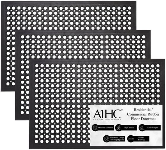 A1 Home Collections Anti Fatigue Mat, 0.6" Thick Heavy Duty Rubber Floor Mat with Drainage Holes - Non-Slip Kitchen, Bar & Restaurant Mat, 36x60 in (3 Pack) - size: 3 Pack - 60"L x 36"W x 0.6"Th