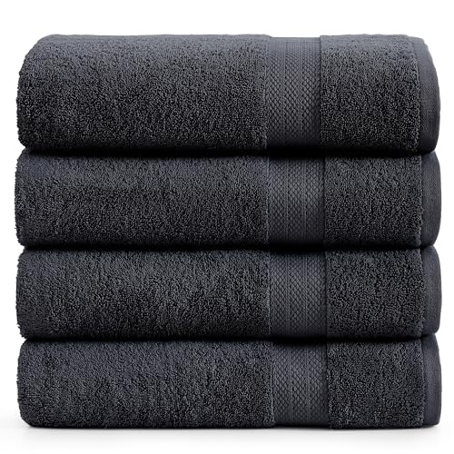 LANE LINEN Bath Towel Set Absorbent Quick Dry 100% Cotton 4 Piece - Black | Towel Sets For College Dorm - OEKO-TEX Certified, Ring-Spun Durability, Ring-Spun Cotton, Terry Weave Comfort, Densely Woven - color: 03: Black, size: 4 Piece Bath Towels