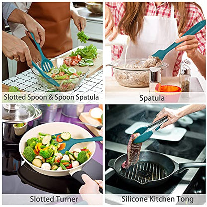 P&P CHEF Kitchen Utensils Silicone Cooking Utensil Set, 28Pcs Baking Utensils Spatulas with Holder, Heat-resistant & Non Toxic, Non-stick & Dishwasher Safe, Blue - color: Blue