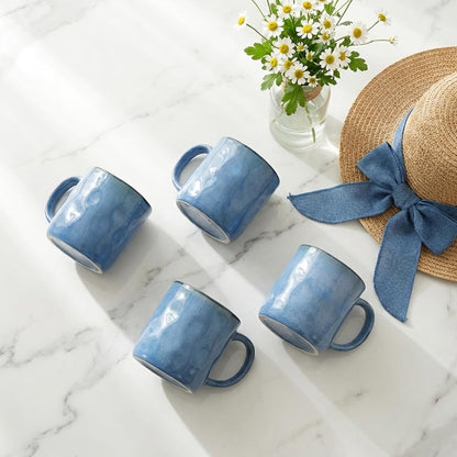 Bosmarlin Ceramic Coffee Mug Set of 4, 14 Oz, Coffee Cups with Big Handle, Microwave Safe, Unique Reactive Glaze (Blue, 14 Oz) - color: Blue