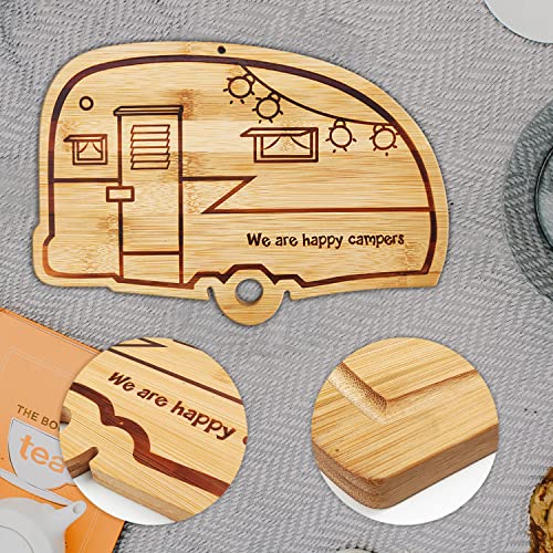 Happy Camper Bamboo Large Cutting Board, RV Wood Cutting Board for Kitchen | Personalized Chopping Board for BBQ, Charcuterie Board & Camper Decor, Housewarming & Wedding Gifts for Women and Couples - style: big