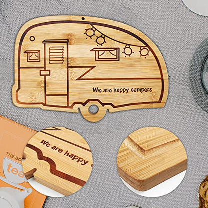 Happy Camper Bamboo Large Cutting Board, RV Wood Cutting Board for Kitchen | Personalized Chopping Board for BBQ, Charcuterie Board & Camper Decor, Housewarming & Wedding Gifts for Women and Couples - style: big