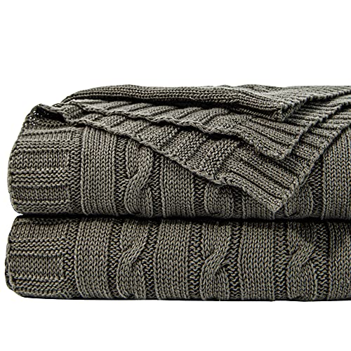 NTBAY Cotton Cable Knit Throw Blanket, 51 x 67, Grey | 100% Cotton Cable Knit Throw with Breathable, Lightweight Cnstruction for Sofa, Bed, Reading, and Decorative Layering - color: Grey, size: Throw(51"x67")