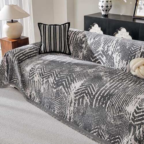 Couch Covers for Sofa, Couch Covers for Dogs, Modern Sofa Slipcover for Sectional Sofa Covers Washable, Chenille Blend Thick Fabric Couch Blanket Cover for Living Room, 71" x 118", Dark Grey - color: V-dark Grey Geometry, size: 71" x 118"
