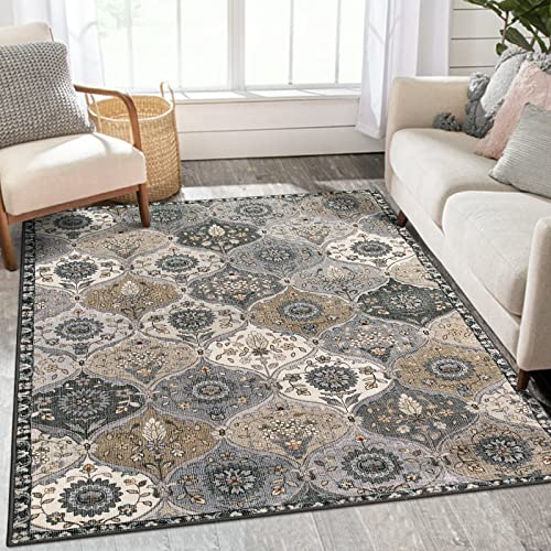 Lahome Moroccan Trellis Washable Area Rugs, 3x5 Rug for Bedroom Entryway Indoor Non-Slip, Small Oriental Accent Carpet for Living Room Kitchen Bathroom Office Elise, Grey - color: Dusty Grey Beige, size: 3' X 5' (Rectangular)
