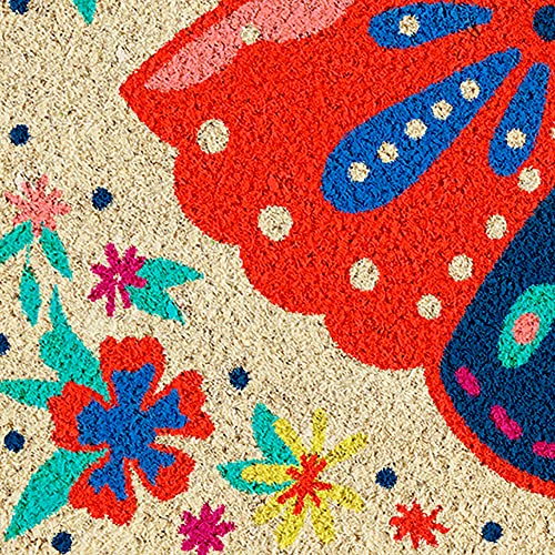 DII Natural Coir Doormat Outdoor Welcome Mat, 17x29, Folk Butterfly - color: Folk Butterfly