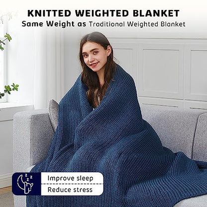 L'AGRATY Knitted Weighted Blanket - 60"x80" 20lbs Cooling Chunky Knit Heavy Blanket for Adults Braided Crochet Throw Thick Cable Yarn Knit Decorative No Beads Evenly Weighted Machine Washable | No Beads Evenly Weighted Machine Washable Chunky Braided Croc