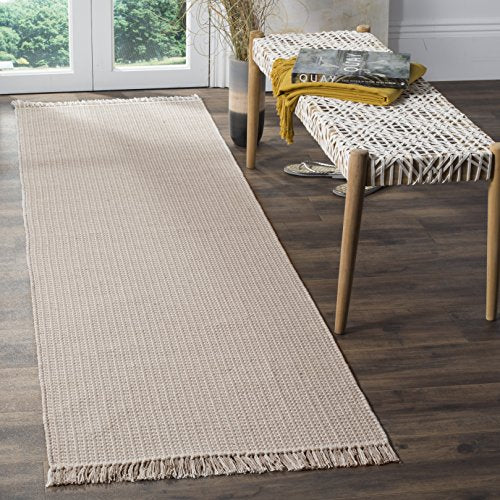SAFAVIEH Montauk Collection Runner Rug - 2'3" x 12', Ivory & Grey, Handmade Flat Weave Boho Farmhouse Cotton Tassel Fringe, Ideal for High Traffic Areas in Living Room, Bedroom (MTK340A) - color: Ivory/Grey, size: 2'3" x 12' (Runner)