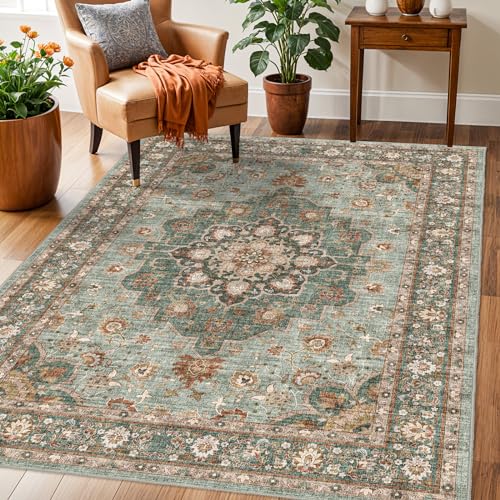3x5 Living Room Area Rug: Vintage Floral Washable Non-Slip Rug for Bathroom | Soft Carpet for Entryway Dining Room Waterproof Distressed Indoor Stain Resistant Non-Shedding Floor Carpets Green 3x5 Rug - color: Green, size: 3' x 5' (Rectangular)
