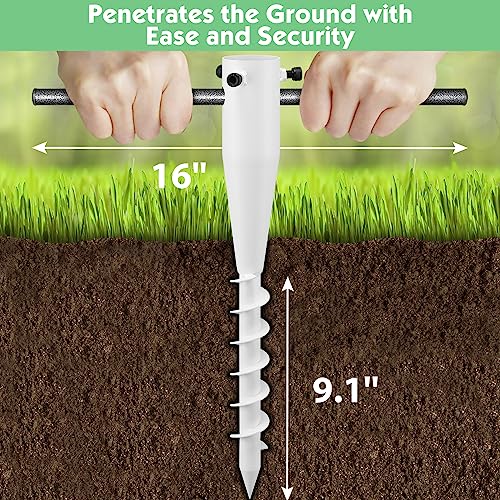 Beach Umbrella Sand Anchor,Heavy Duty Metal No Dig Beach Sand Ground Umbrella Anchor Stake,Windproof Strong Umbrella Screw Holder Stand for Umbrellas,Poles, Christmas Tree Stand Holder - color: White
