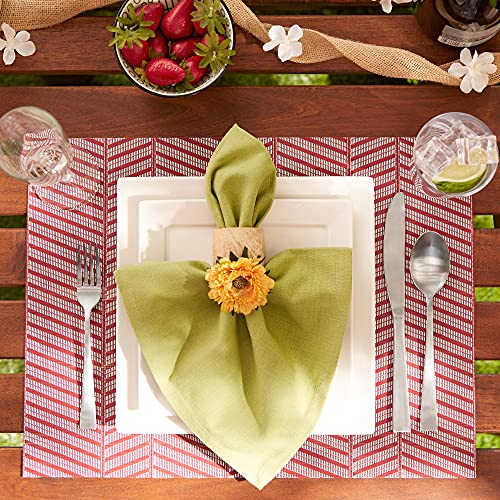DII Farmhouse Stripe Woven Tabletop Collection Placemat Set, 13x17.25, Barn Red, 6 Piece - color: Barn Red