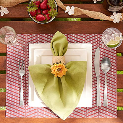 DII Farmhouse Stripe Woven Tabletop Collection Placemat Set, 13x17.25, Barn Red, 6 Piece - color: Barn Red