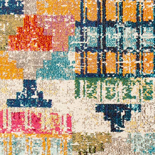 SAFAVIEH Madison Collection Runner Rug - 2' x 8', Ivory & Multi, Boho Abstract Distressed Design, Non-Shedding & Easy Care, Ideal for High Traffic Areas in Living Room, Bedroom (MAD417C) - size: 2' x 8' (Runner)