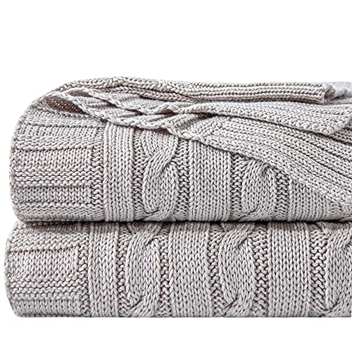 NTBAY Cotton Cable Knit Throw Blanket, 51 x 67, Silver Grey | 100% Cotton Cable Knit Throw with Breathable, Lightweight Cnstruction for Sofa, Bed, Reading, and Decorative Layering - color: Silver Grey, size: Throw(51"x67")