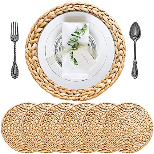 Woven Placemats Set of 6, Table Mats Set of 6, Water Hyacinth Round Placemats for Round Table, Chargers for Dinner Plates, Wicker Chargers for Dinner Plates, Woven Placemat, Place Mats 11.8 in - size: Placemats 11.8in Set 6