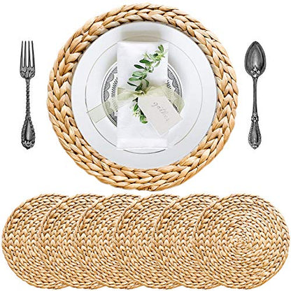 Woven Placemats Set of 6, Table Mats Set of 6, Water Hyacinth Round Placemats for Round Table, Chargers for Dinner Plates, Wicker Chargers for Dinner Plates, Woven Placemat, Place Mats 11.8 in - size: Placemats 11.8in Set 6