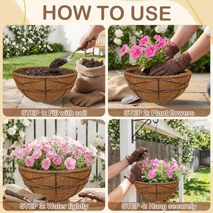 2 Pack 14 inch Metal Hanging Baskets for Plants Outdoor Metal Wire Hanging Basket Planter with Coco Fiber Liners Flower Pots for Home Porch Garden Patio, Diamond-Shaped - size: 14" x 2 Pack, style: Diamond