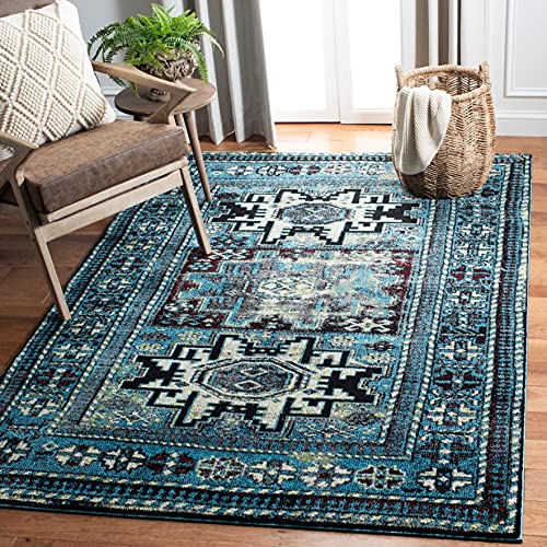 SAFAVIEH Vintage Hamadan Collection Area Rug - 5'3" x 7'6", Light Blue & Black, Traditional Oriental Design, Non-Shedding & Easy Care, Ideal for High Traffic Areas in Living Room, Bedroom (VTH213M) - color: Light Blue/Black, size: 5'3" x 7'6" (Rectangular