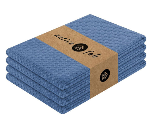 Native Fab Cotton Kitchen Towel with Hanging Loop 16x26 inches, 4-Pack, Waffle Weave Kitchen Towels for Cleaning Drying, Washcloths Soft & Absorbent Cloth Rags, Bar Towel, Dish Cloth, Sky Blue - color: Sky Blue, size: Set of 4