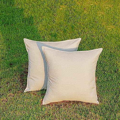 NiNi ALL Outdoor Waterproof Throw Pillow Covers Set of 2 Decorative Farmhouse Garden Pillowcase Solid Cushion Cases for Patio Tent Couch 20x20 inch Beige | Faux Linen Decorative Solid Throw Pillow Covers Farmhouse for Garden Furniture Tent Balcony Couch S