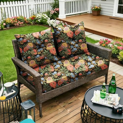 ARTPLAN Loveseat Patio Deep Seat Cushions 46"x24"x5" Bench Pad,Floral | High-density foam fill, solution-dyed UV water repellent fabric, zipper removable cover fits patio swing & bench furniture - color: Red Flower