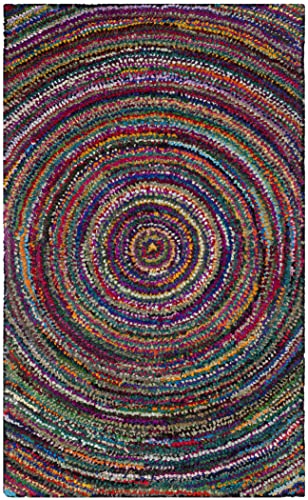 SAFAVIEH Nantucket Collection Accent Rug - 3' x 5', Multi, Handmade Boho Abstract Circle Cotton, Ideal for High Traffic Areas in Entryway, Living Room, Bedroom (NAN315A) - size: 3' x 5' (Rectangular)