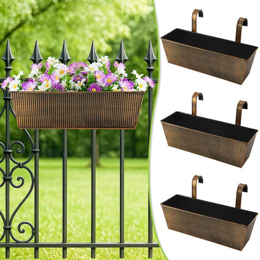 3 Pcs Large Hanging Flower Pots for Railing or Fence 16 Inch Railing Planter Box for Any Balcony Porch or Deck Countryside Style Window Planter Boxes Are Perfect to Herbs & Flowers (Retro-3pcs) - color: Retro-3pcs