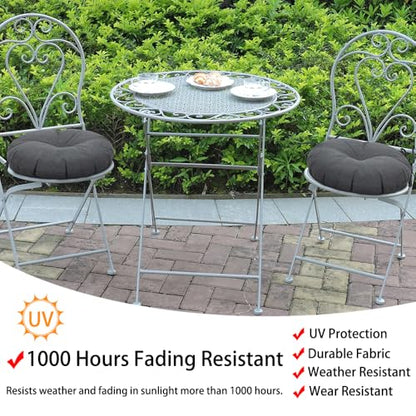 Magpie Fabrics 15" Round Bistro Seat Cushions with Ties, Set of 2, Waterproof All Weather Tufted 4" Thick Patio Chair Pads for Home Garden Dining Metal Stool - Dark Gray - color: Dark Gray
