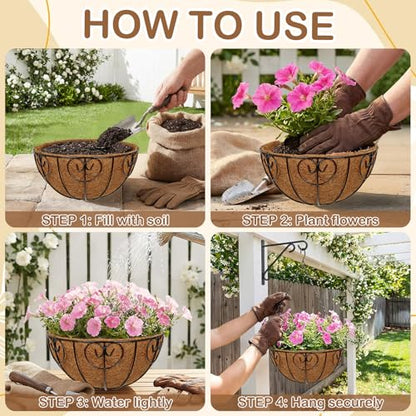 12 inch Metal Hanging Baskets for Plants Outdoor, 4 Pack Metal Wire Hanging Basket Planter with Coco Liner Flower Pots for Indoor Outdoor Garden Porch Patio, Heart-Shaped - size: 12" x 4 Pack, style: Heart