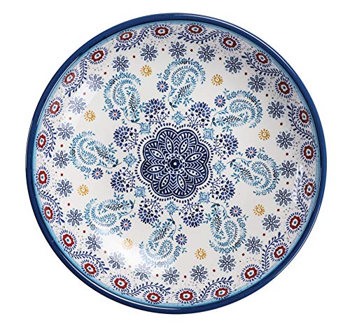 Bico Blue Talavera Pasta Bowls, 35oz Salad Bowl Set of 4, Large Ceramic Serving Dinner Bowls for Soup and Cereal, Microwave and Dishwasher Safe, Gift for Housewarming and Thanksgiving - color: Blue Talavera