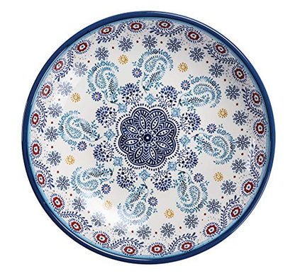 Bico Blue Talavera Pasta Bowls, 35oz Salad Bowl Set of 4, Large Ceramic Serving Dinner Bowls for Soup and Cereal, Microwave and Dishwasher Safe, Gift for Housewarming and Thanksgiving - color: Blue Talavera