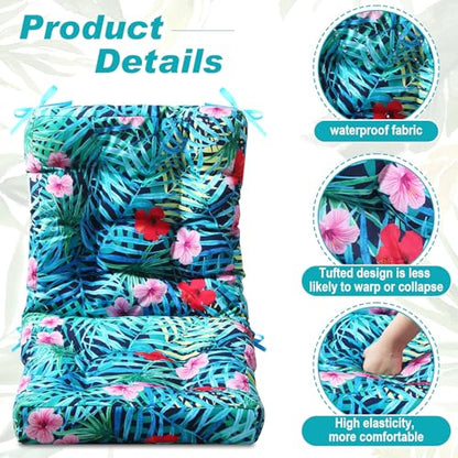 Hoteam 4 Set Outdoor Patio Chair Cushions 20 x 42 in Deep Seat Waterproof Patio Cushions Set for Furniture Replacement Removable Seat and Back (Palm) - style: Palm