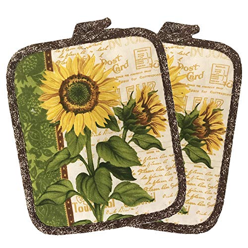 Kitchen Towel 5 Piece Linen Set 2 Towels 2 Pot Holders 1 Oven Mitt (Sunflower 2) - color: Sunflower 2