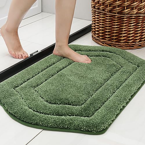 COSY HOMEER Non-Slip Bath Mat Extra Thick Absorbent Plush Washable | 24"x36" Green Non-Slip Extra Thick Plush Absorbent Machine Washable Bath Mat Bathroom Rug Floor Tub Shower - color: Green, size: 2' x 3' (Oval)