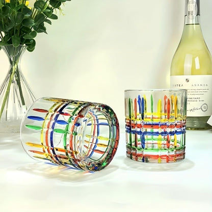 Set of 6 or 5 Hand-painted Colorful Glass Tumblers, Drinking Glassware, Cocktail Glasses for Iced Coffee Juice Tea Beverage Milk Wine With Artistic Design - color: Vertical-Stripes Set of 5