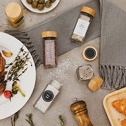 NETANY 36 Pcs Glass Spice Jars with Bamboo Lids, 4 oz Glass Jars with Minimalist Farmhouse Spice Labels Stickers, Collapsible Funnel, Seasoning Storage Bottles for Spice Rack, Cabinet, Drawer