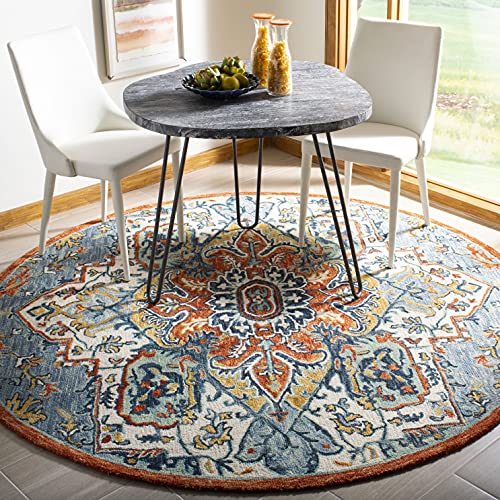 SAFAVIEH Aspen Collection 5' Round Blue/Rust APN312A Handmade Boho Premium Wool Entryway Foyer Living Room Bedroom Kitchen Area Rug - size: 5' (Round)