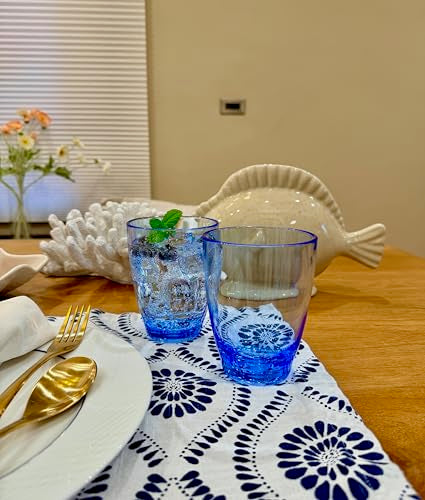 KLIFA- ETON- 15.2 ounce, Set of 6, Acrylic Drinking Glasses Set, BPA-Free Tumblers, Stackable Plastic Drinkware, Dishwasher Safe Cups, Ocean Blue - color: Ocean Blue, style: 15.2 ounces, Set of 6