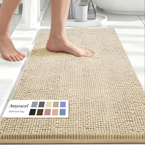 Amyracel Bathroom Rugs Mat 24x48, Thick Soft Quick Dry Absorbent | Chenille Bath Rug, Rubber Back Non Slip Machine Washable Bath Mat for Bathroom Shower Tub Floor - color: Beige, size: 24" x 48"