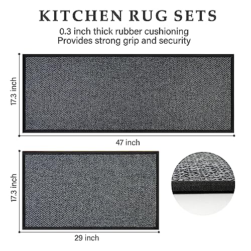 eqivei Kitchen Rugs Non Skid Washable Set of 2 PCS, Absorbent Runner Rugs for Kitchen, Farmhouse Weave Floor Mats in Front of Sink, 17.3"x 47"+17.3"x 29" (Inky) - color: Inky