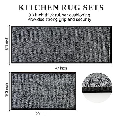 eqivei Kitchen Rugs Non Skid Washable Set of 2 PCS, Absorbent Runner Rugs for Kitchen, Farmhouse Weave Floor Mats in Front of Sink, 17.3"x 47"+17.3"x 29" (Inky) - color: Inky
