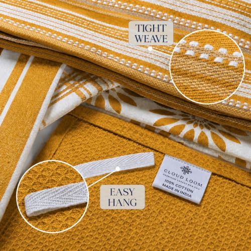 CLOUDLOOM Cotton Assorted Yellow Kitchen Towels with Loop, Set of 5, 16"x26" - color: Mustard Yellow