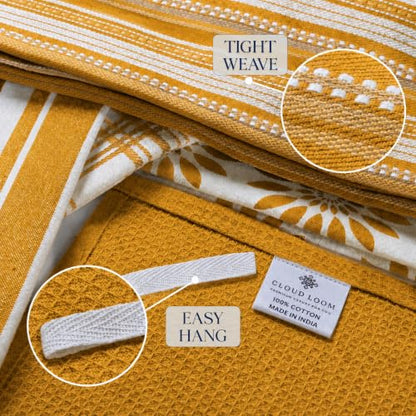CLOUDLOOM Cotton Assorted Yellow Kitchen Towels with Loop, Set of 5, 16"x26" - color: Mustard Yellow