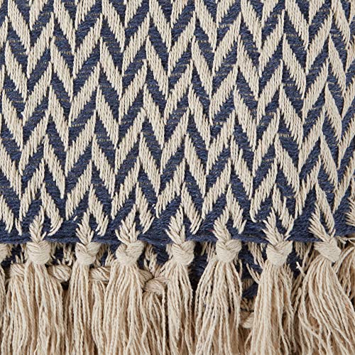 DII Modern Zig Zag Throw Blanket Woven Cotton, Hand-Knotted 2.5" Fringe, 50x60, Nautical Blue - color: Nautical Blue, size: 50x60"
