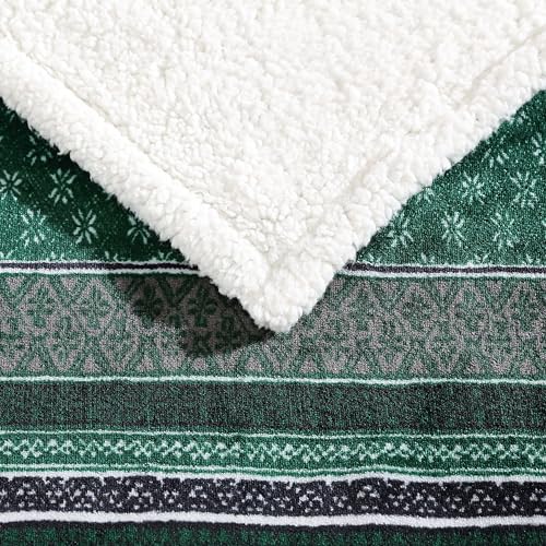 Eddie Bauer - Throw Blanket, Brushed Fleece & Plush Sherpa Soft Bedding, Blanket for Couch & Bed (Fair Isle Green, 50" x 60") - color: Fair Isle Green, size: 50" x 60"